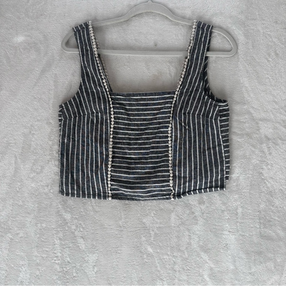 Marine Layer Stella Crop Top S Hemp Striped Gray Coastal Sleeveless Top